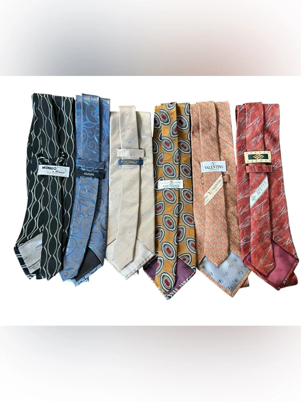 Lot of 6 100% Silk Mens Ties Designer Mixed Brands Valentino Alfani Mondo